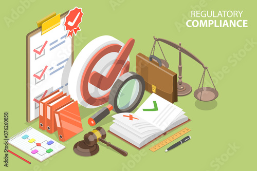 3D Isometric Flat Vector Conceptual Illustration of Regulatory Compliance, Policies and Regulations.