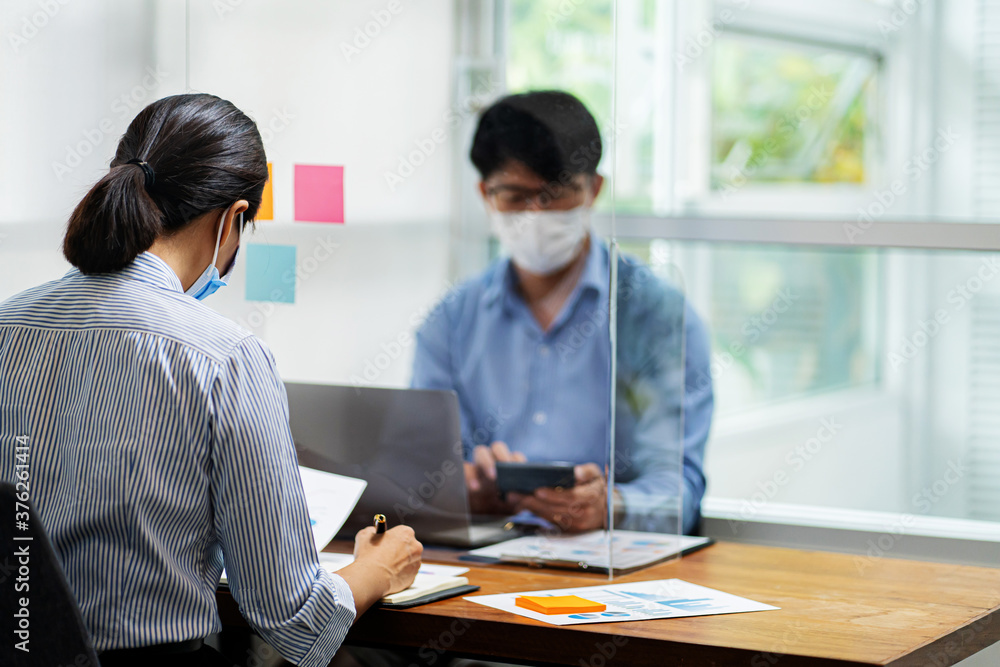 Coronavirus protection, Office worker wearing face mask. Coronavirus protection, Office worker wearing face mask.