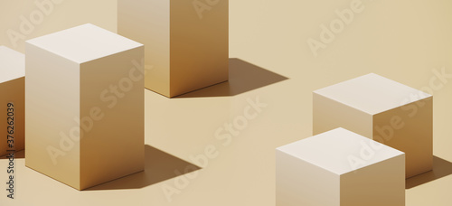 Minimal abstract mockup background for product presentation. Beige blending gradient podium on beige background. Clipping path of each element included. 3d render illustration.