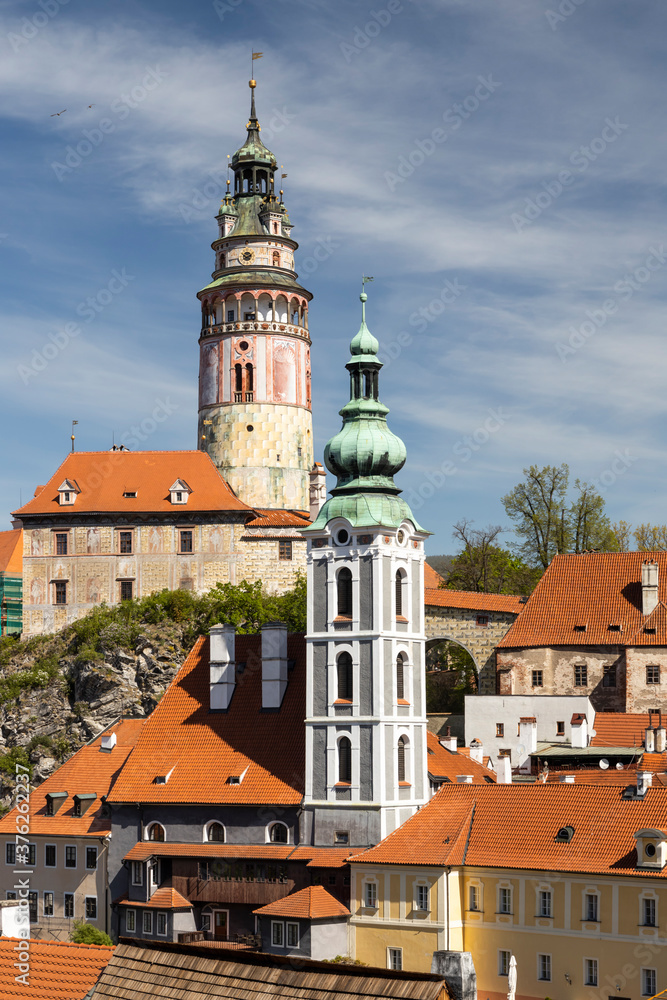 View of the town and castle of Czech Krumlov, Southern Bohemia, Czech Republic