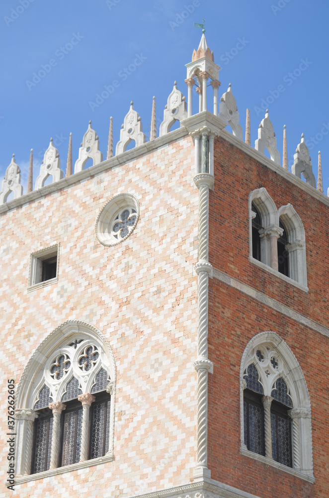 
particular typical Venetian palazzao facade with contrast between cladding materials and colors