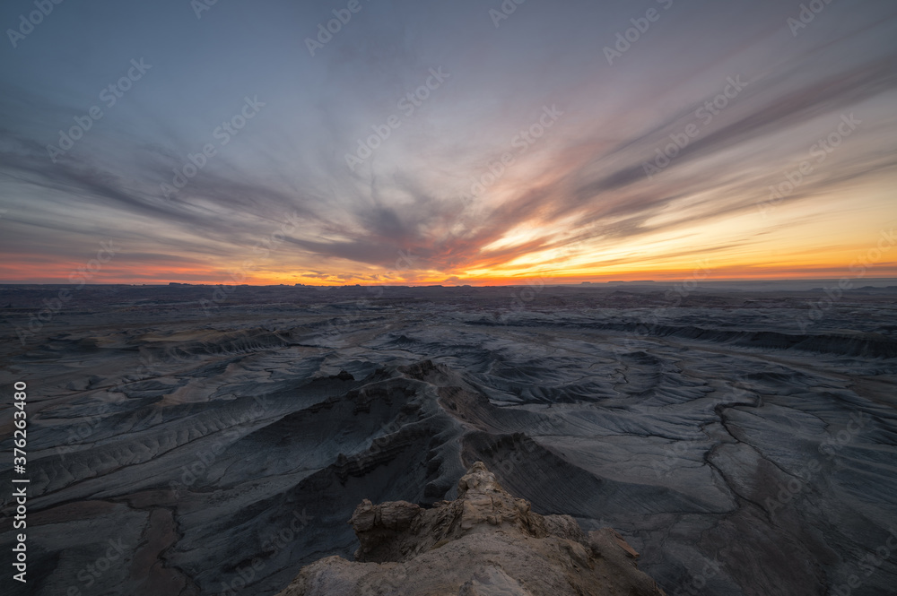 Colorful sunrise from Moonscape Overlook in Utah