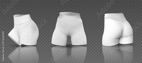 Women's cycling shorts mockup in different positions. Vector illustration