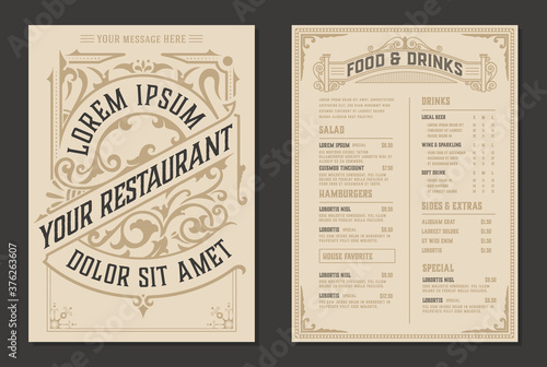 Restaurant menu template. Vintage style. Vector layered