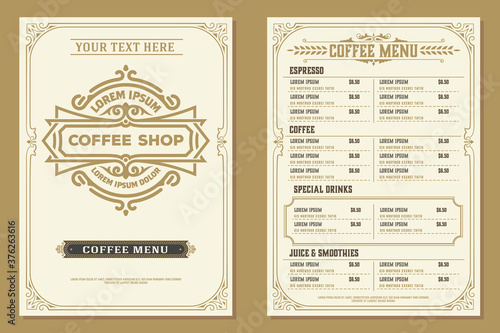 Restaurant menu template. Vintage style. Vector layered