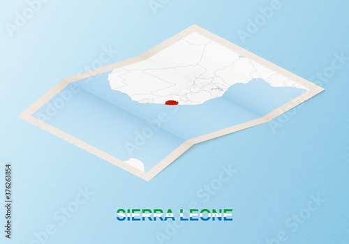Folded paper map of Sierra Leone with neighboring countries in isometric style.