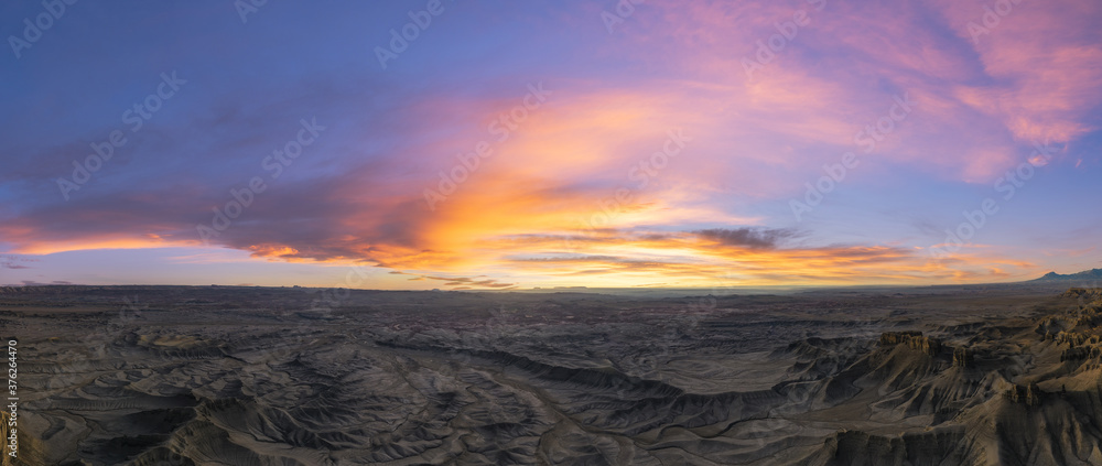 Aerial panorama from skyline view in Utah at sunrise