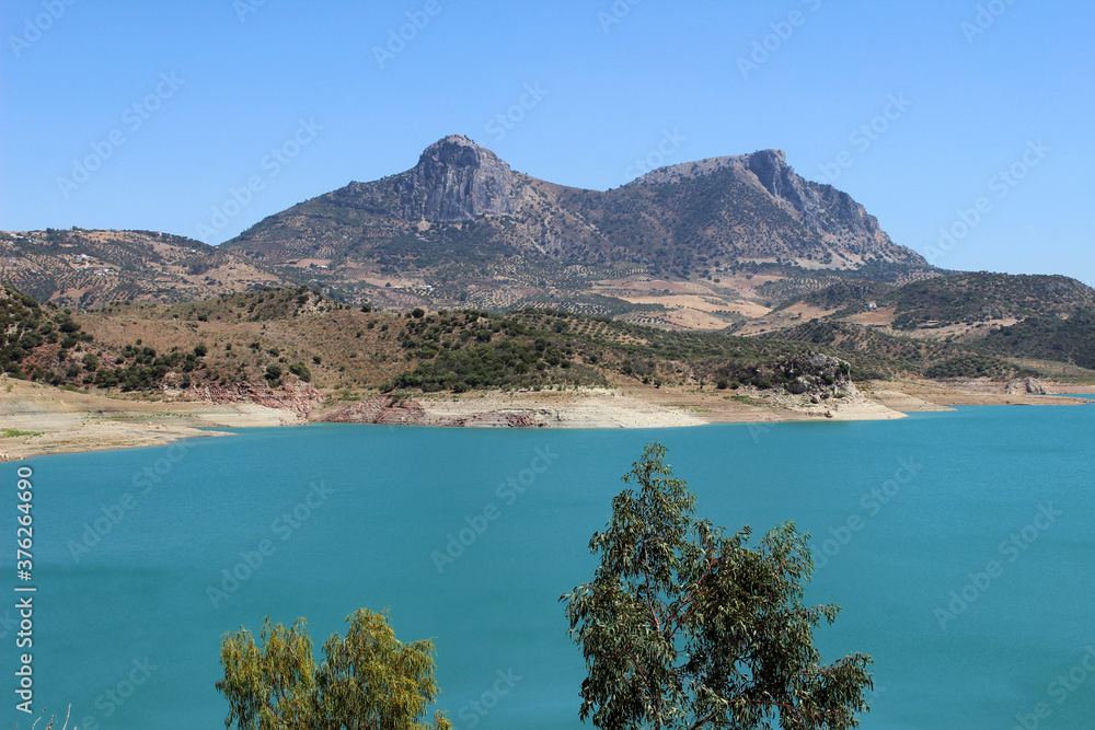 Landscape of the Zahara de la Sierra Reservoir in Cádiz. Also called el ...