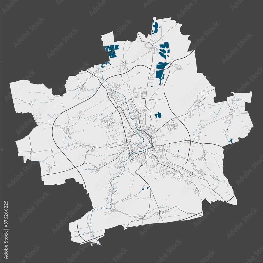 Detailed map of Erfurt city, Cityscape. Royalty free vector illustration.