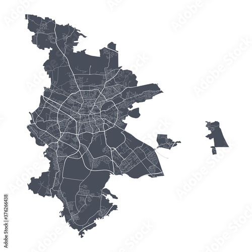 Nuremberg map. Detailed map of Nuremberg city poster with streets. Cityscape vector.