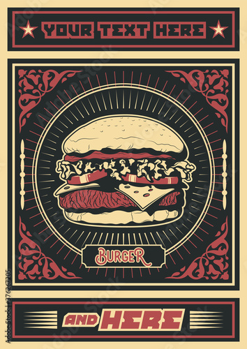 Burger Fast Food Restaurant Menu Advertisement Retro Style Poster 