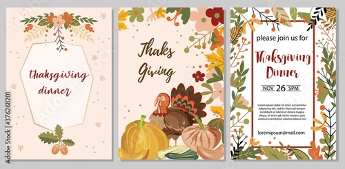 Thanksgiving day greeting cards and invitations seasonal greetings design.