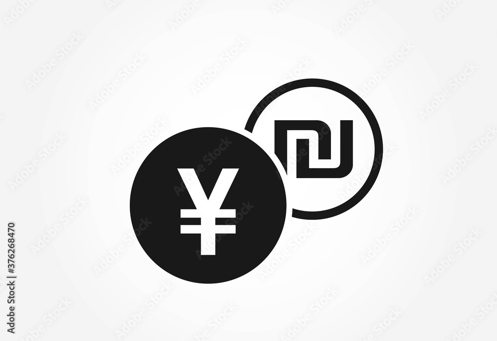 japanese yen to israeli sheqel currency exchange icon. banking transfer symbol japanese yen to israeli sheqel currency exchange icon. banking transfer symbol