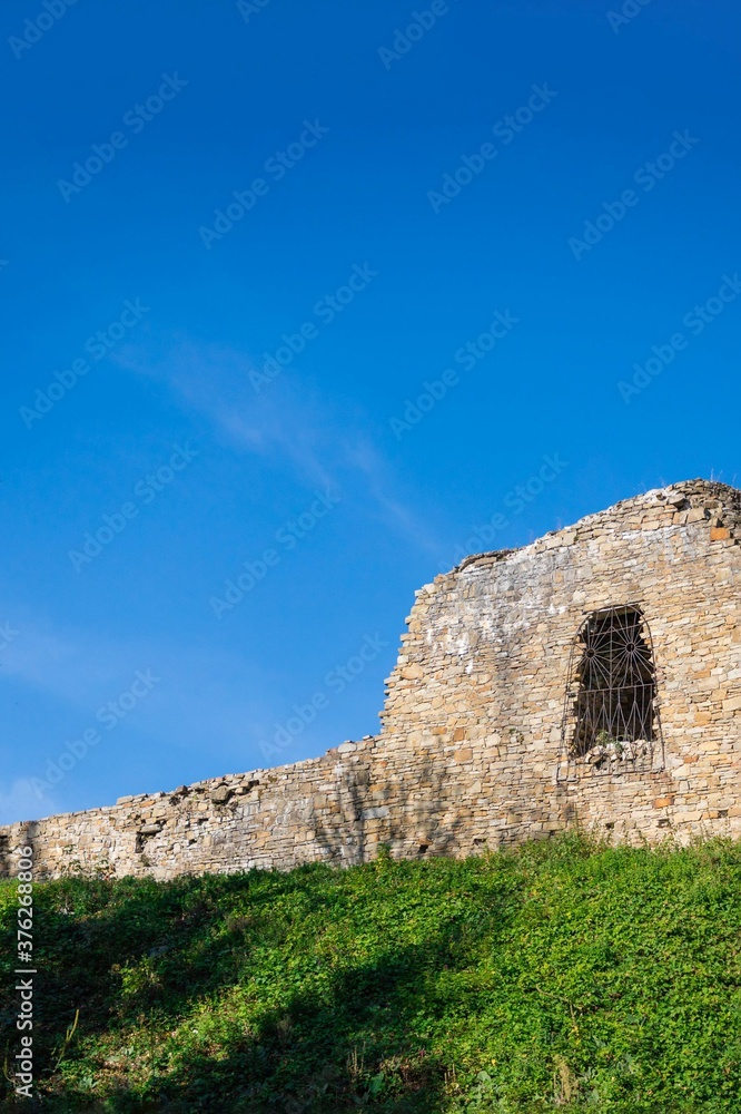 Ruins of the castle and blue sky. Fragment, details. Lanckorona, Poland