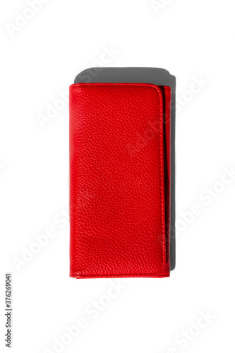Red wallet on a white background.
