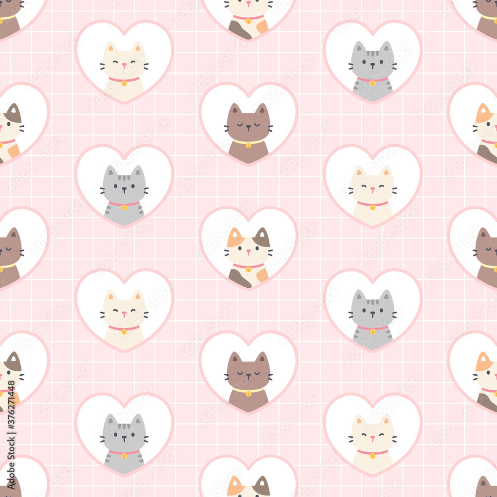 Cat in a heart frame seamless pattern background Cat in a heart frame seamless pattern background