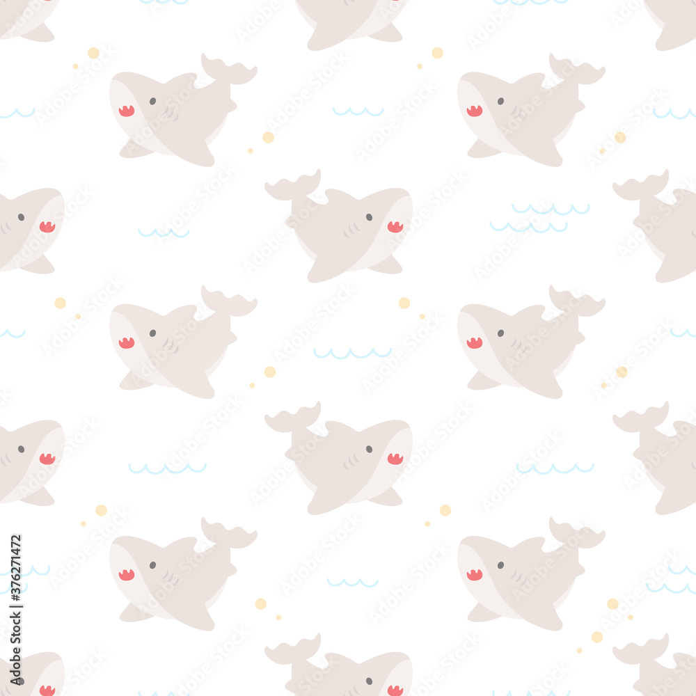 Cute baby shark seamless pattern background