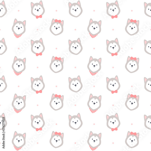 Adorable siberian husky seamless pattern background