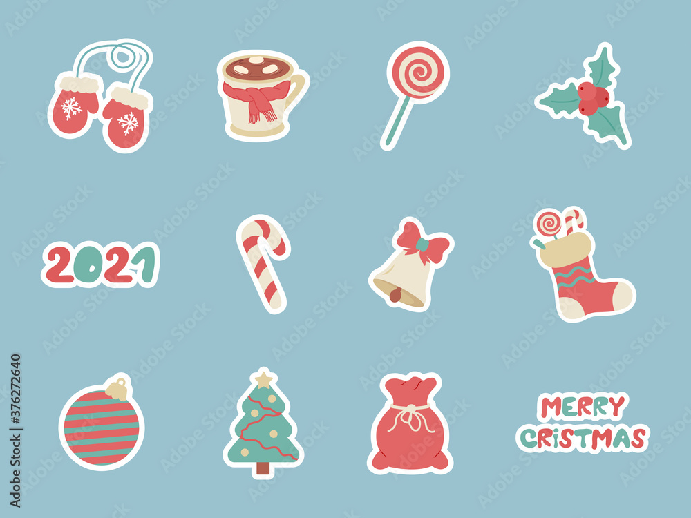 Big set of Christmas, New Year holiday decoration elements vector illustration on background. New Year stickers. Big set of Christmas, New Year holiday decoration elements vector illustration on background. New Year stickers.
