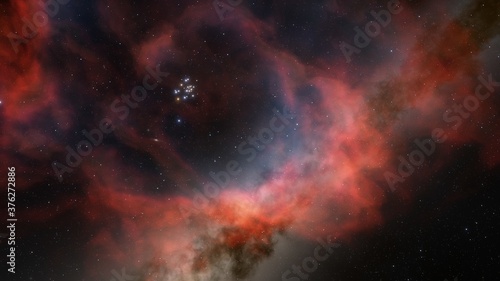 Space background with realistic nebula and shining stars. Colorful cosmos with stardust and milky way. Magic color galaxy. Infinite universe and starry night. 3d Render © ANDREI