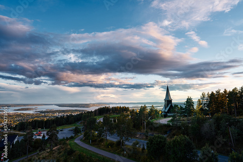 View over Oslo, Norway, Shot from Holmenkollen with a fantastic view. Sunset and golden hour