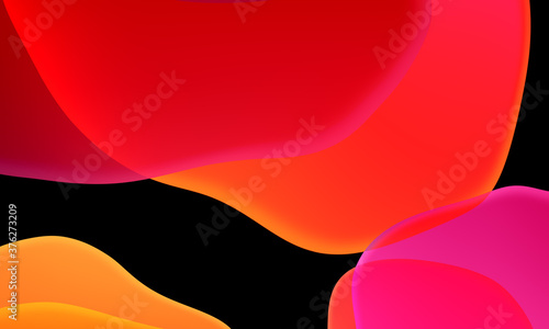 Abstract geometric fluid red orange color gradient on black background. Trendy design graphics used for wallpaper screen tablet and phone. Dark mode.