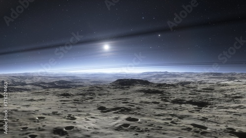 alien Planet, fantasy landscape, view from the surface of an exo-planet, science fiction landscape, 3d Render © ANDREI