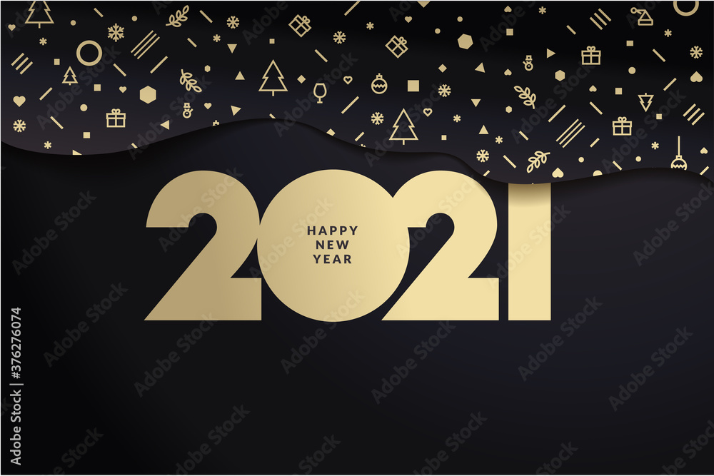 Happy New Year 2021. Modern vector illustration concept for background, greeting card, website and mobile website banner, party invitation card, social media banner, marketing material. - obrazy, fototapety, plakaty 