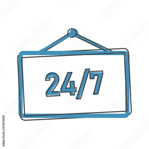 Vector icon plate 24 7 hours. Time icon. Business concept pictogram cartoon style on white isolated background.