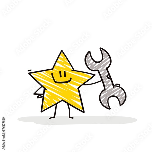 Doodle stick figures: Funny star with wrench.