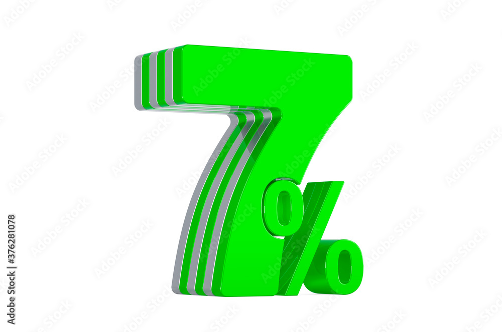 Green 7% percent, discount concept. 3D rendering Green 7% percent, discount concept. 3D rendering