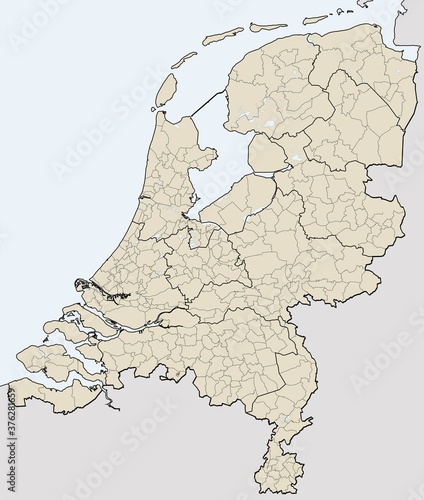 Detailed vector map of Netherlands with borders and district