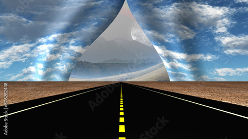 Tableau sur toile Road leads into rip in fabric of reality. 3D rendering