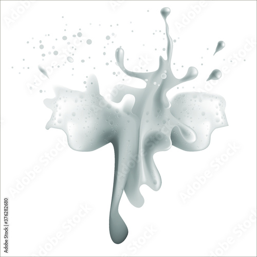 
Realistic image of spilling beer foam.
 White foam splashes and drips.