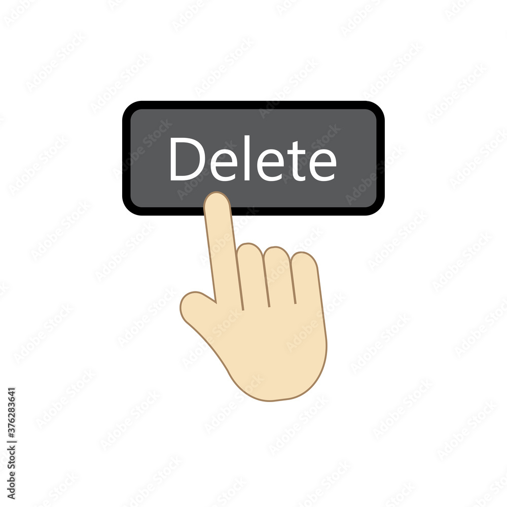 Delete button icon concept. Press with your finger to delete unnecessary information. Vector illustration isolated. Delete button icon concept. Press with your finger to delete unnecessary information. Vector illustration isolated.