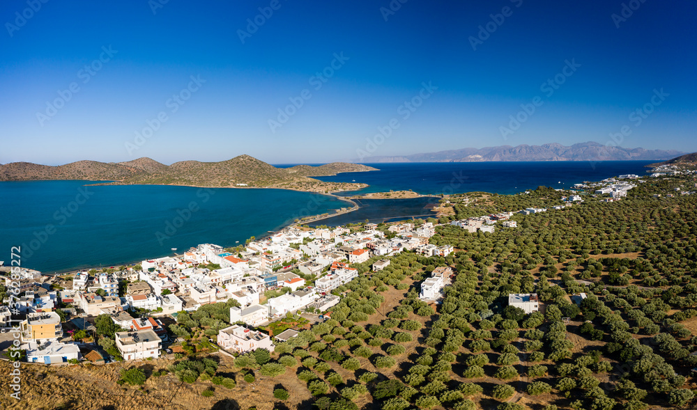 Aerial view of the Cretan town of Elounda, Olous and Kolokytha (Crete, Greece)
