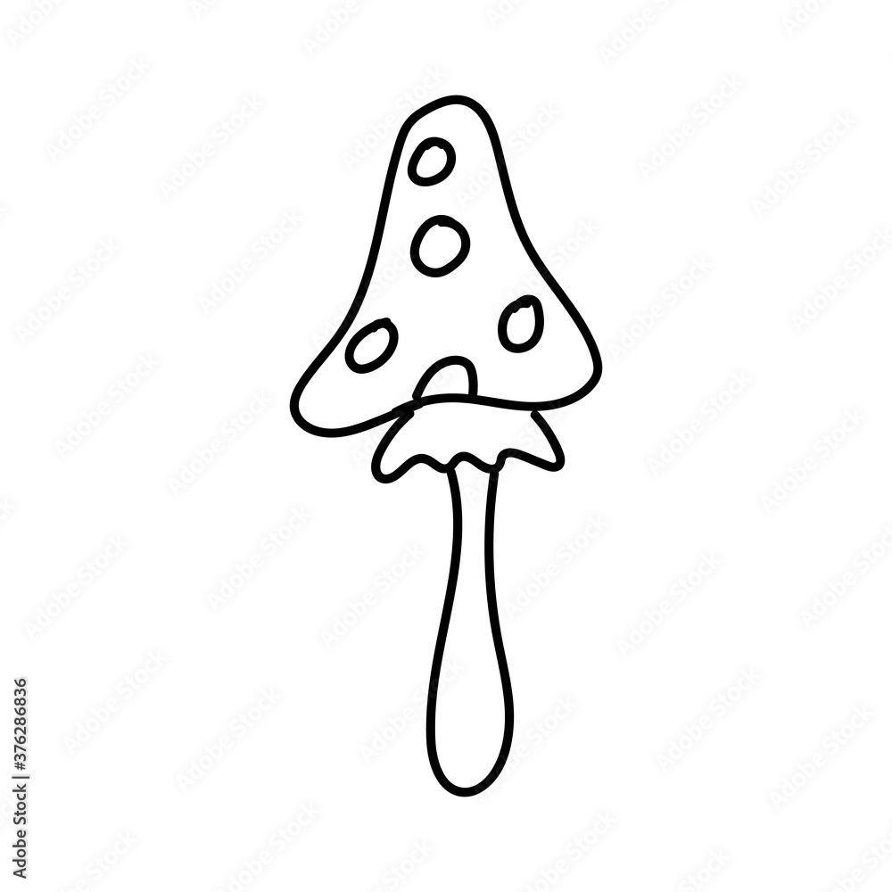 Stylized black outline of a fly agaric on a white background.