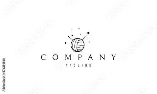 Vector logo on which an abstract image of a ball of wool with knitting needles.