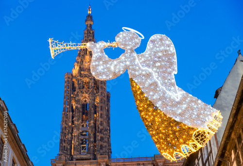 Christmas Decoration near the Cathedral of Strasbourg, France,