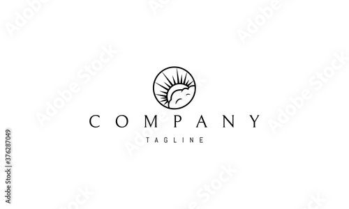 Vector logo on which an abstract image of the sun peeping out of a cloud in a circle.
