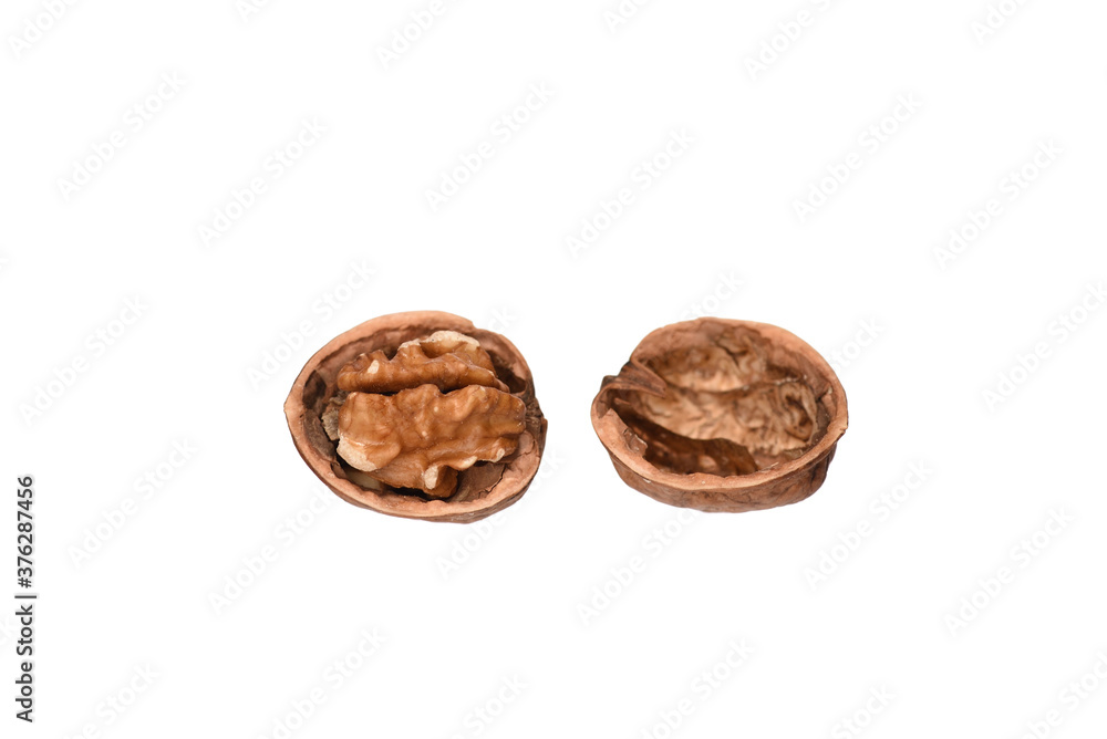 Two walnut floorboards on isolated background close up. Two walnut floorboards on isolated background close up.
