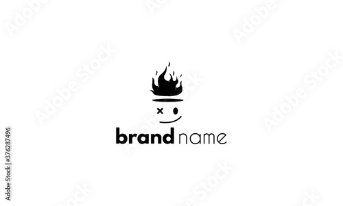 Vector logo on which an abstract image of a funny character with fire instead of hair.