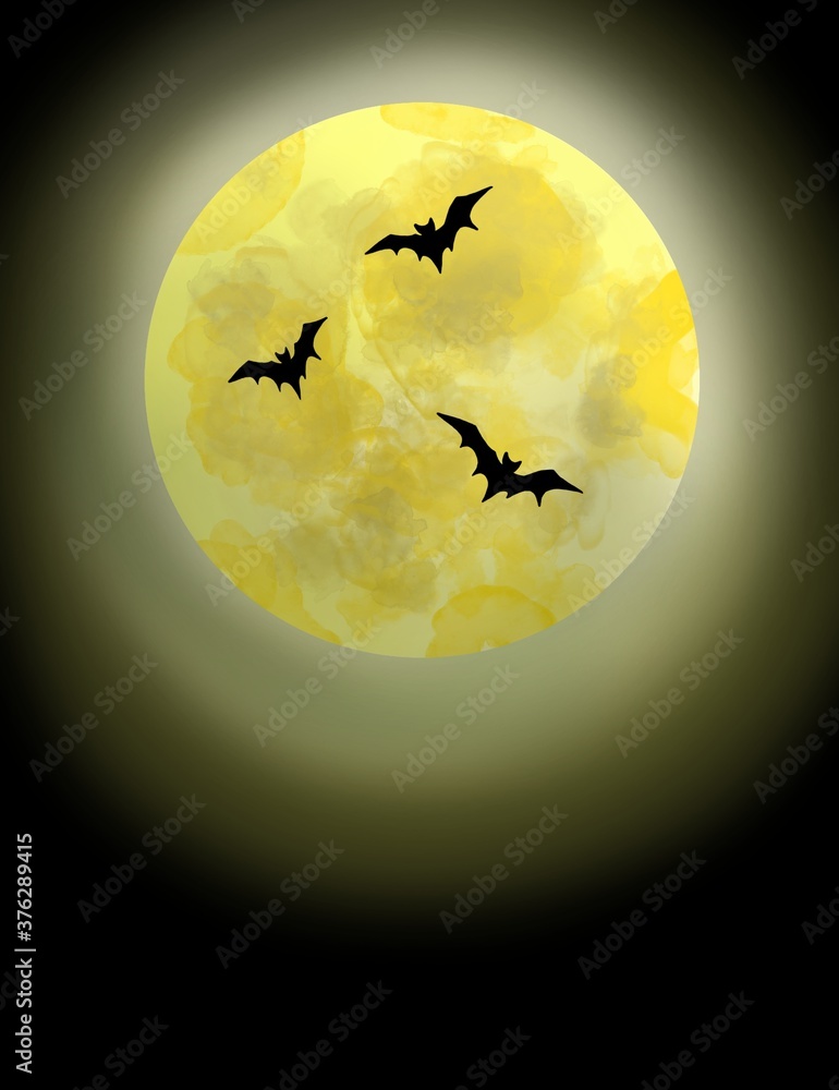 Abstract background for Halloween cards. Full moon and bats. 