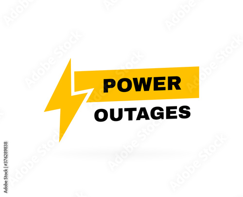 Power outages label. Badge with lightning bolt. Logo design. Vector illustration