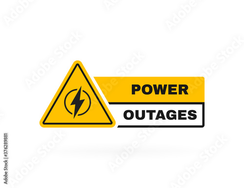 Power outages label. Badge with lightning bolt. Logo design. Vector illustration
