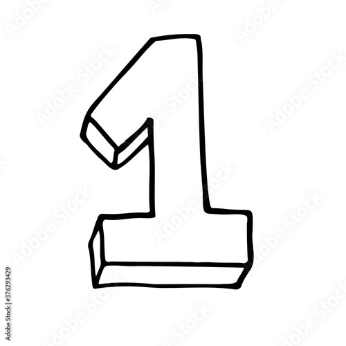 Number 1. Sign number, Concept top winner success. Hand drown vector doodle one isolated on white background. Black lettering. Poster or brochure template. victory Vector illustration.
