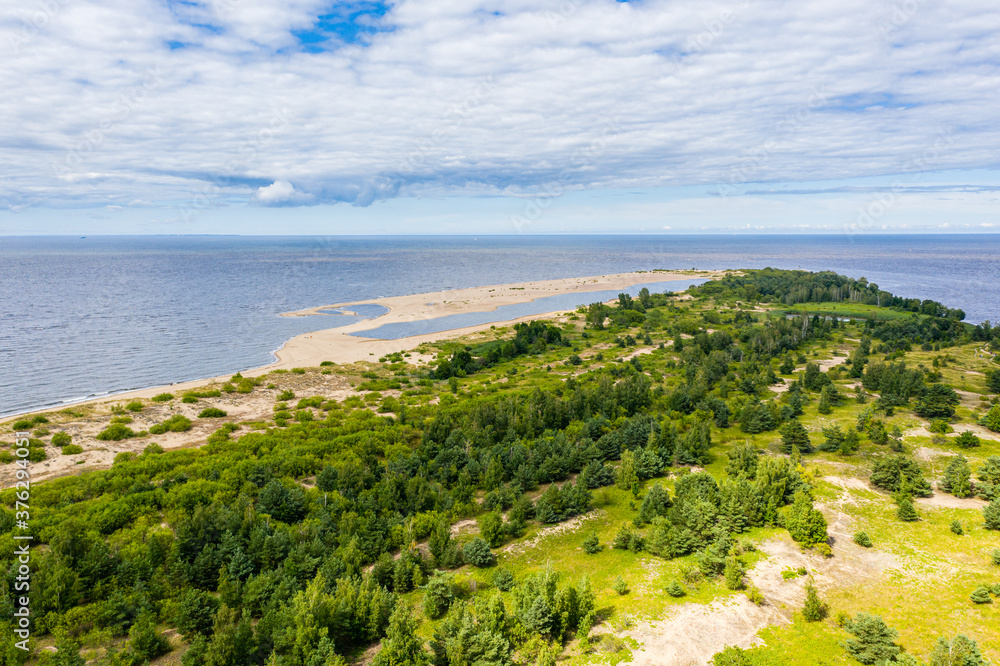 Aerial view of the Vistula river mouth to the Baltic sea Aerial view of the Vistula river mouth to the Baltic sea