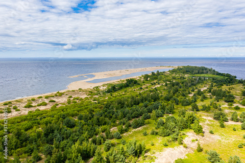 Aerial view of the Vistula river mouth to the Baltic sea