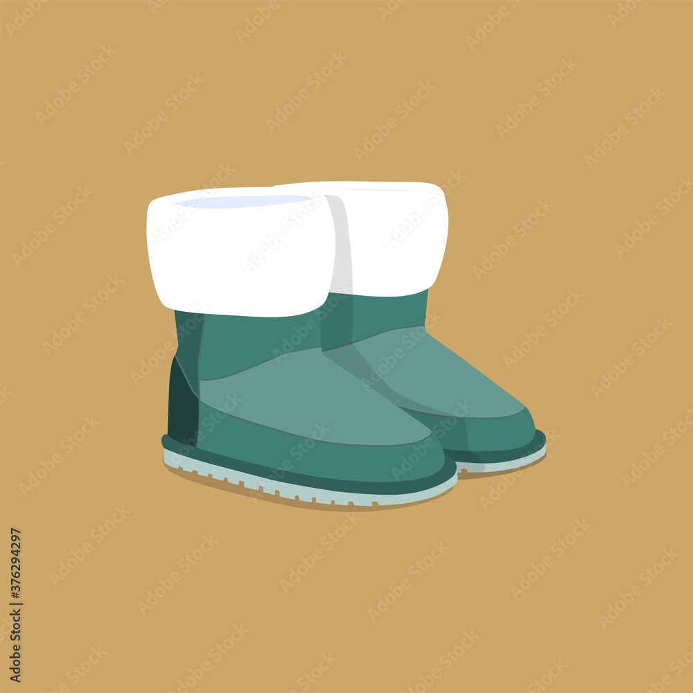 a pair of winter warm boots with white fur inside and outside. isolate a pair of winter warm boots with white fur inside and outside. isolate