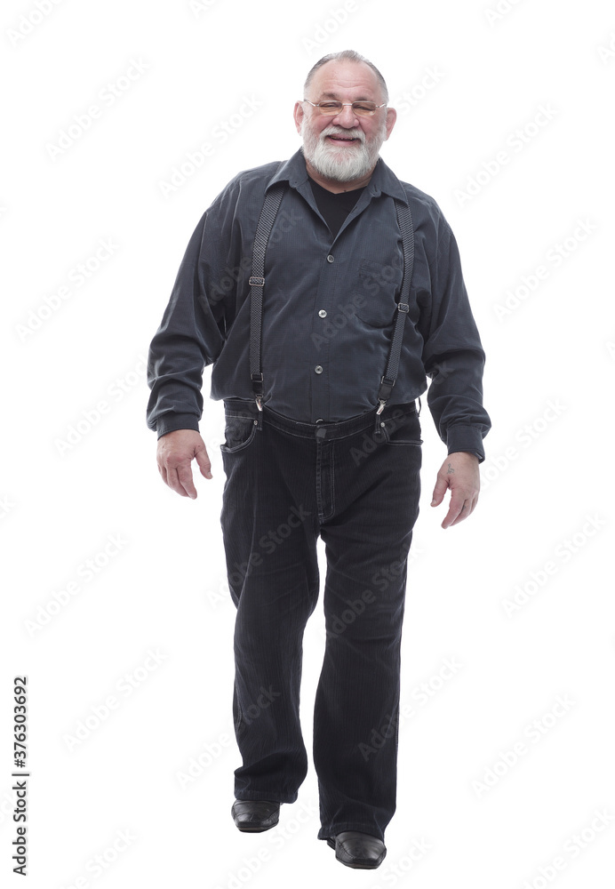 smiling bearded man striding forward. isolated on a white smiling bearded man striding forward. isolated on a white